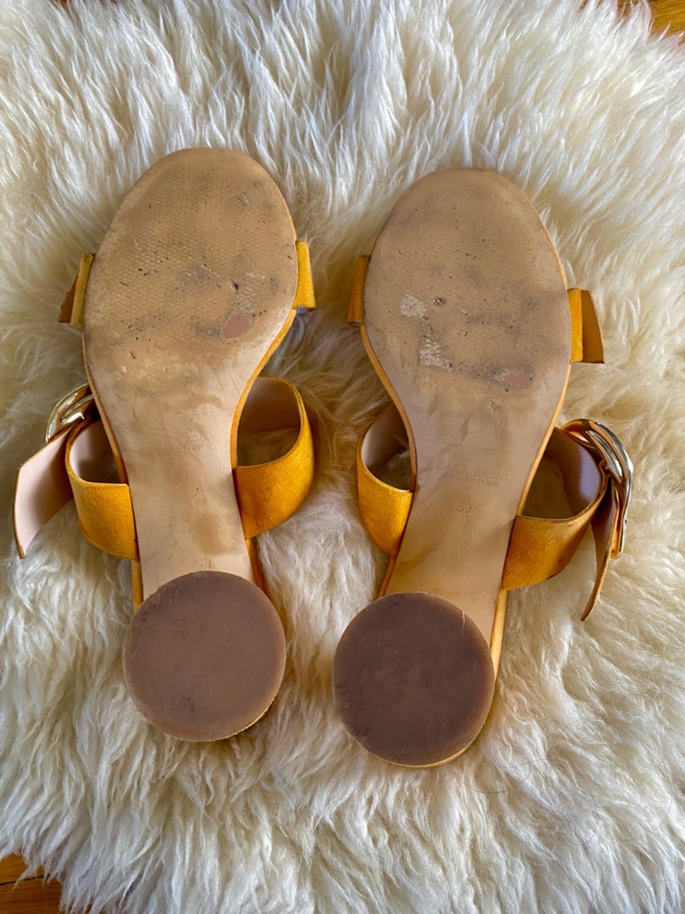 Zara block heel yellow sandal mules with buckle strap size 39 - Picture 8 of 9